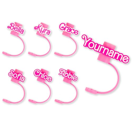 Custom Hot Pink Straw Cover Cap Tip, Personalized Pink Girl Name Tags, Cups with Lids and Straws Topper Compatible with 30 & 40 Oz Tumbler Funny Useful Cute Gifts for Girls Women