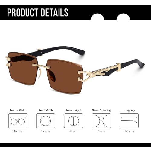 Image of Dervin UV Protected Rectangular Rimless Sunglasses for Men and Women
