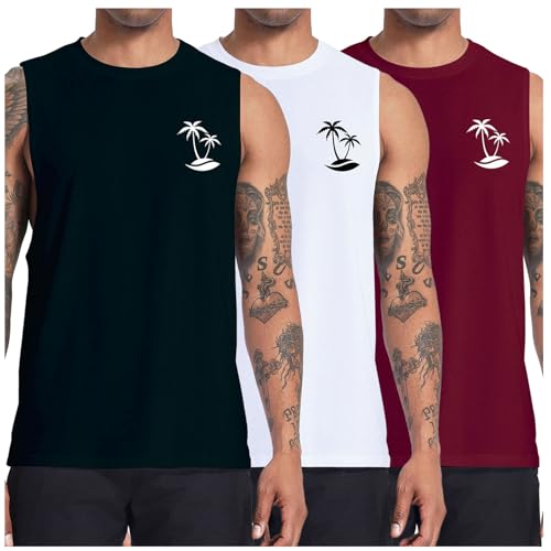 Mens Tank Tops Beach Summer Sleeveless Shirts Graphic Palm Tree Casual Tees Cotton Muscle Gym Tank Tops