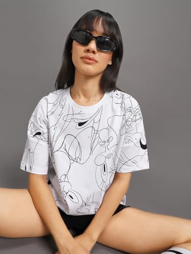 Image of Bewakoof Women's Cotton Oversized Fit Half Sleeve Round Neck T-Shirt | Casual wear | Streetwear | Oversized Tshirt for Woman Cotton| Baggy