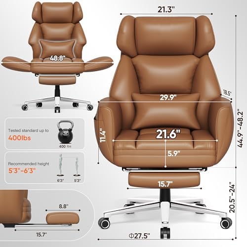 GABRYLLY Ergonomic Chair with Footrest – Wide Cross Legged Chair with Reversible Armrests, 120°Tilt, Heavy-Duty Base, Big and Tall Executive Chair Plus, Brown, GY82766 - Thumbnail 4