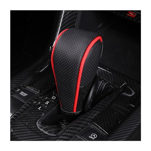 Adunsiaoto Decoración Protectora Antideslizante Para Palanca De Cambios De Coches, Diseño Velcro Cuero Transpirable Pomo Palanca Cambios Coche, Apto Para La Mayoría Coches Y Camiones(Negro/Rojo)