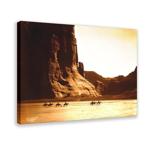 Impression sur toile Navajo Riders Curtis : œuvre d'art encadrée haute définition 20x30cm