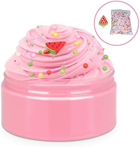iHoryson Scented Fluffy Butter Slime, Slime Cotton mud, Soft and Non-Sticky Kids Slime for Girls Boys, Ideal Stress Relief Slime Toys, Include 1 Pack Colorful Foam Balls, Adorable Watermelon Charm