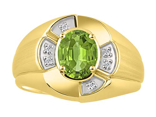 Image of Rylos Yellow Gold Plated Silver Men's & or Ladies Ring with 8X6MM Oval Gemstone & Diamonds - Unisex Color Stone Birthstone Ring Sizes 7-13