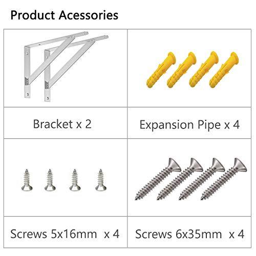 DOKU 12" Shelf Bracket, Max Load 400 lb Heavy Duty Stainless Steel Right Angle Bracket, Wall Mounted Support L Brackets for Table Bench, Pack of 2…