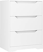 HOSTACK Modern 3-Drawer Wood Dresser White - Tall Nightstand Chest with Cut-Out Handles, Storage Cabinet for Bedroom, Living Room, Entryway