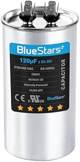 [UL Certified] BlueStars 120 uF MFD 370-440 VAC Volts ±5% Round Run Capacitor 50/60 Hz AC- Compatible for AC Motor Run or Fan Start or Condenser Straight