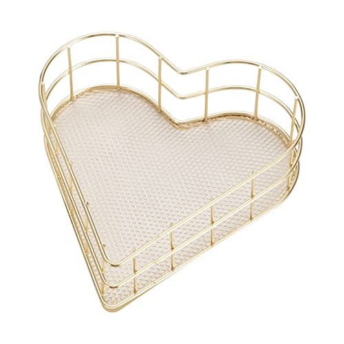 Aufbewahrungskörbe Herzförmige Drahtgitter-Organizerkorb Desktop Finishing-Korb Snacks Kleines Schmuck Kosmetik Organizer Box für Büro, Schlafzimmer, Badezimmer, Küche (Gold)