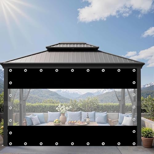 屋外用カーテン、冬季保温防水ターポリンカーテン、ガゼボ用透明接合ターポリンサイドパネル、ボタンホールとファスナー付き、厚さ0.3mm,0Zipper-3.5x2.1m