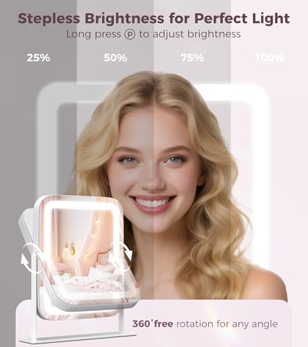 Miroir de maquillage éclairé avec 3 modes de couleur et miroir grossissant x5