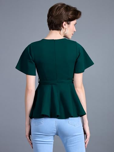 Image of Miss Chase Women's Round Neck Half Sleeves Cotton Lace and Pearl Detailing