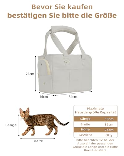 ONECUTE Hundetrage für kleine Hunde Kaninchen Katze mit großen Taschen, Baumwolltasche, Hundetrage Soft Sided, zusammenklappbar Travel Puppy Carrier (Gray, 34 * 16 * 25 cm)