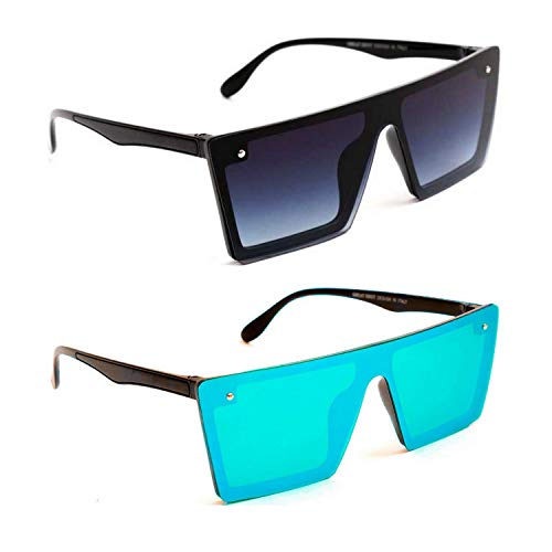 Dervin Flat Design Rectangular Sunglasses for Men & Women – Combo of 2