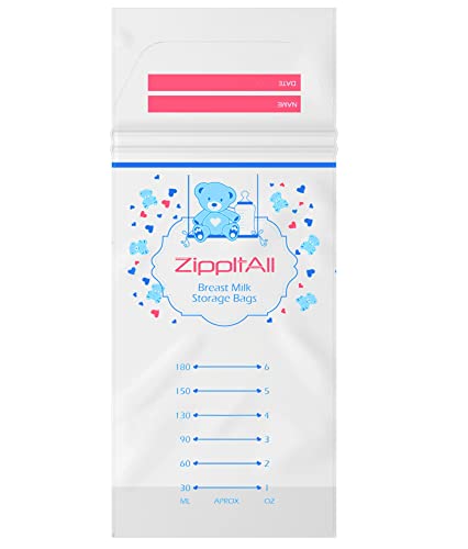 Image of DiRose Breast Milk Storage Bags - Leak-Proof 100 Count Double Zipper 6 oz Capacity Extra Thick and Seal BPA/BPS Free/Disposable Pouches | Self-Standing Bag for Long and Safe Storing