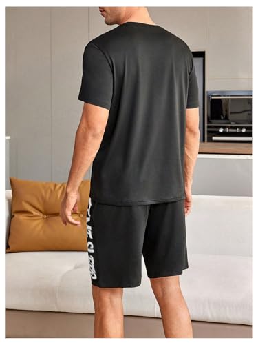 Image of Verdusa Men's Pajamas Set 2 Piece Pjs Sets Short Sleeve Letter Print Tee and Short Lounge Set