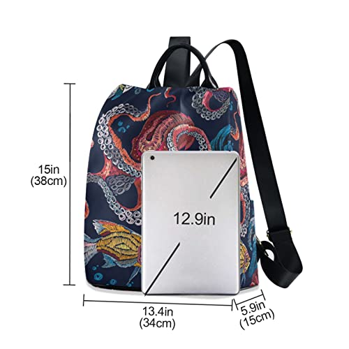Image of Fustylead Embroidered Octopus Women Fashion Backpack Purse Travel Ladies College Shoulder Bags