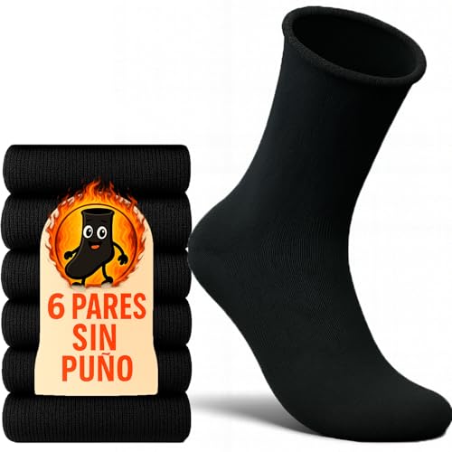 PS PROUTHS 6 Pares Calcetines Térmicos Sin Puño Unisex (Hombre y Mujer), Algodón o Lana a Elegir, Suaves y Cómodos Sin Elástico (FR/ES, Números, 40, 46, Regular, Regular, Algodón)