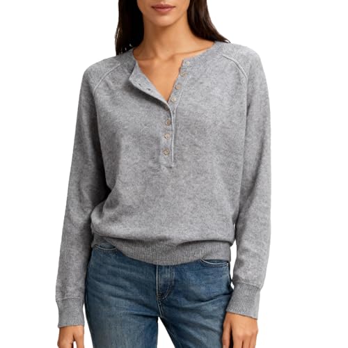 Image of Amazhiyu Women's 100% Wool Henley Sweaters Long Sleeve Button Up Tops