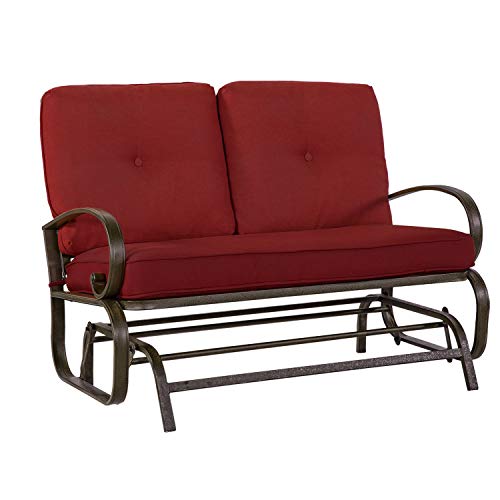 Cloud Mountain Patio Glider Bench Outdoor Cushioned 2 Person Swing Loveseat Rocking Seating Patio Swing Rocker Lounge Glider Chair, Brick Red