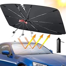 Car Windshield Sun Shade Umbrella, Upgraded Car Window Sunshade, Foldable Sun Shade for Windshield, Umbrella Sunshade Cover with 10 Fiberglass Ribs, UV Block & Heat Protection 57"x34"