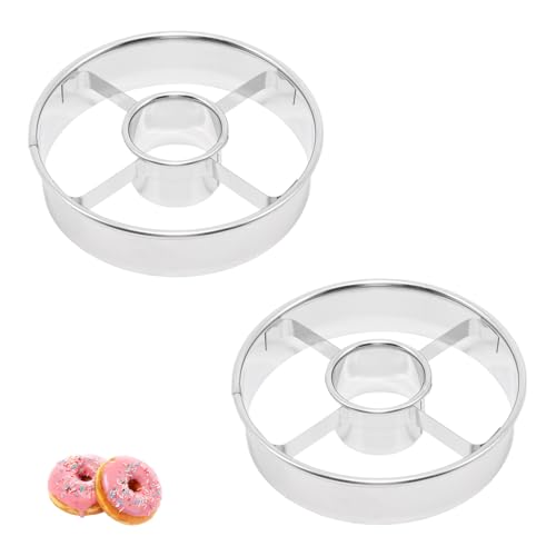 Pocoxll 2 Pcs Stainless Steel Donut Cutter, 3.86 Inch Doughnut Cutters with Center, Baking Tools for Mousse, Bagels, Cookie and Biscuits (Silver)