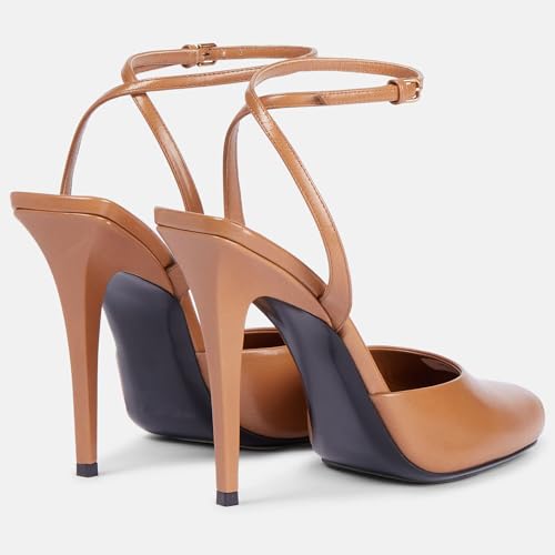 THESHY Womens Sandals Square Open Toe Stiletto High Heels Leather Ankle Strap Sandals Peep Toe Backless Buckle Dress Party Fashion Shoes for Women3