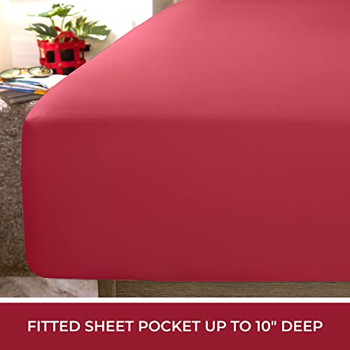 Image of Mellanni RV Short Queen Sheets - 4 PC Iconic Collection Bedding | Hotel Luxury, Extra Soft, Cooling Bed Sheets - Deep Pocket up to 10 inch (RV /Short Queen, Brick Red)