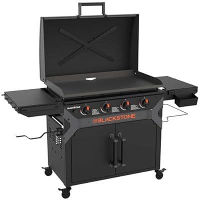 Blackstone 2309 Iron Forged 36” Omnivore Griddle with X-Braced Hood and Enclosed Cabinet, Powder Coated Steel, Black