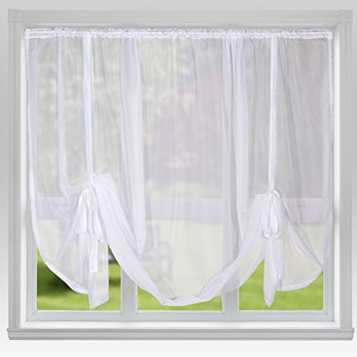 John Aird Voile Tie Blind Curtain Panels 87" Wide x 54" Drop (White)