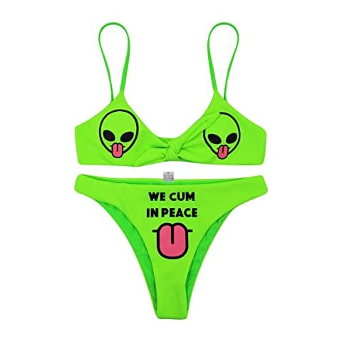 JUMISEE Women Skull Letter Pattern Goth Swimsuit 2 Piece Sexy Triangle Bikini Set Cover