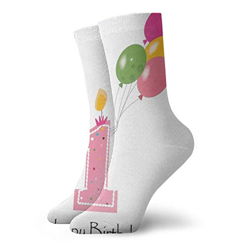 Fashion Compression Socks,Baby Girl Toddler Party Candle With Colorful Balloons,Performance Polyester Cushioned Athletic Crew Socks for Running,Athletic, -12 inch