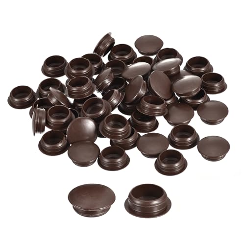 Image of uxcell 50Pcs Screw Hole Plugs, 16mm(5 /8 inch) Dia Plastic Snap in Locking Hole Covers Flush Type Caps for Furniture Cabinet Cupboard, Dark Brown