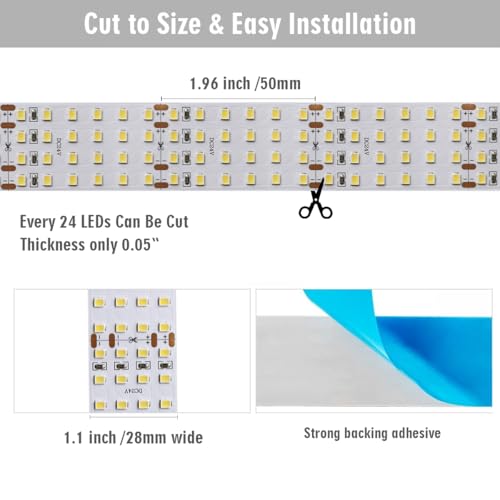 Image of 2835 White High CRI 90 LED Strip Light - Bright Color Quad Row Flexible LED Tape Lights 24V- IP20-3,530 lm /m for LED Industrial and Photographic Lighting (1m /3.28' Daylight White)