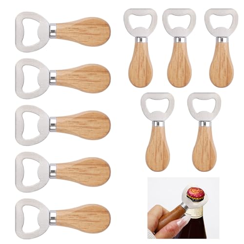 10 Piezas Abrebotellas de Madera Grabable, Abrebotellas de Cerveza, Descapsulador Madera, Bottle Opener para el Hogar Cocina Bar Camping Regalo, Duradero Portátil Gran Regalo para Hombres