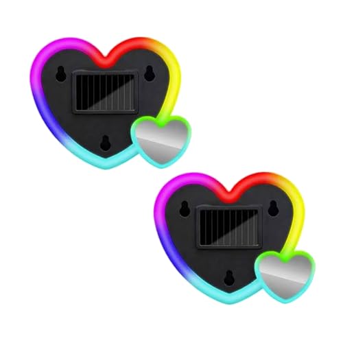 Car LED Ambient Light, Heart-Shaped Solar Powered Interior Atmosphere Lamp 6 Modes Wireless Aesthetic Mood Lighting Romantic Car Decor & Outdoor Night Light Gift for Women Couples (Multi-Color 2Pcs)