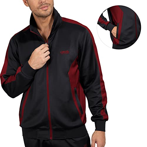 November's Chopin Running Tracksuit For Men Sets With Full Zip Colorblock Drawstring Casual Athletic Wear Black Maroon X-Large #TOP1