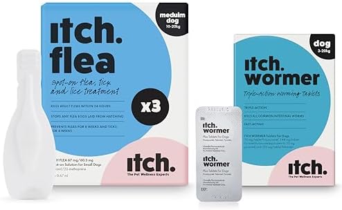 Itch - Medium Dog Flea & Tick Treatment and Wormer Bundle for Dog...