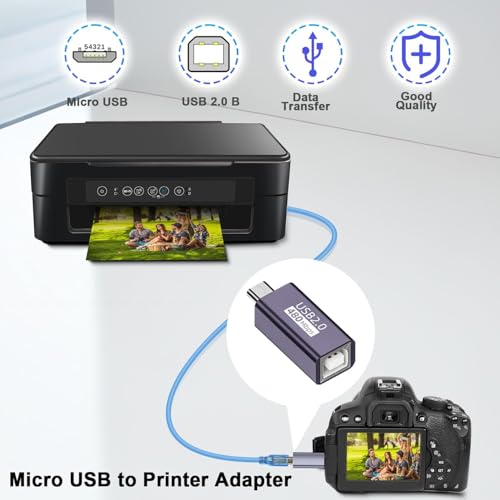 Image of ETZIN Micro USB Male to USB B Female Printer Connector Micro USB Plug to MIDI Jack Electronic Instrument Adapter 480Mbps 7W Charging, Al Housing, for Electronic Piano /Drum Printer Scanner,EPL-1578CC