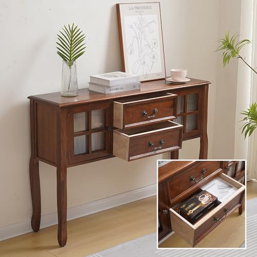 Consola moderna para sofá en madera maciza SEIFE con cajones acabados en blanco 5