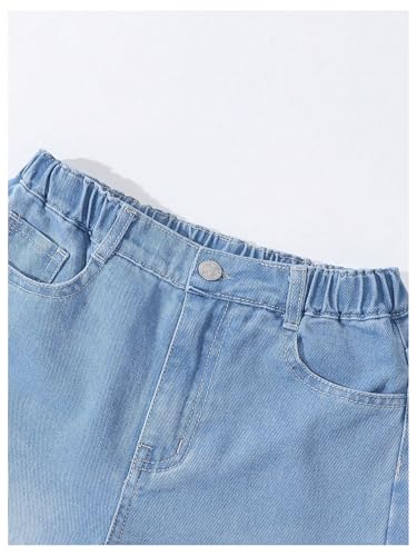 WDIRARA Girl's Cute Bow High Elastic Waisted Denim Pants Basic Baggy Wide Leg Jeans3