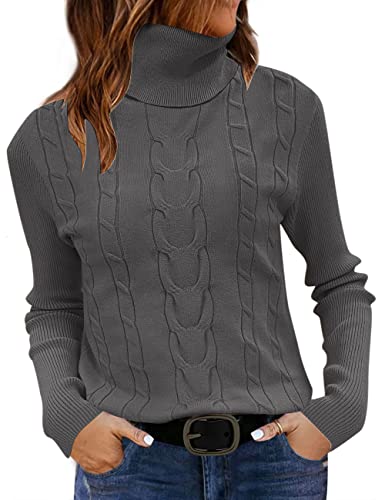 Image of LEANI Womens 2025 Turtleneck Sweaters Cable Knit Long Sleeve Pullover Sweater Jumper