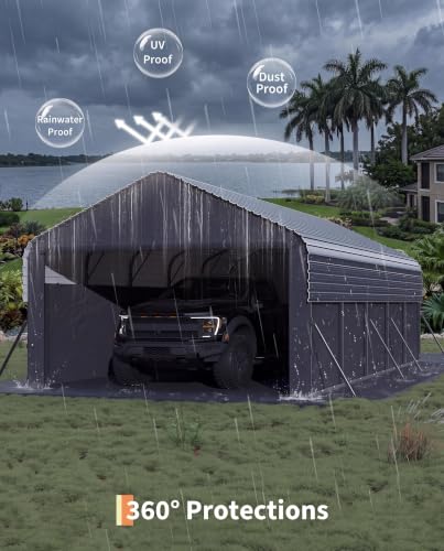 Image of GarveeLife 12x25x9 ft Metal Carport Oversized, Enclosed Car Ports | Removable 220 g Tarp / Gable End Doors and Sidewalls, for Sedans, Boats, and Tractors