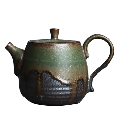 Tasse à thé et bouilloire en céramique émaillée bronze vert rétro