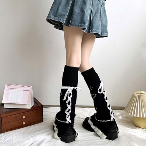 Y2k Star Pattern Knitted Leg Warmers Cute Leg Warmers for Women Baggy Ripped Leg Warm Socks Long Boot Socks4