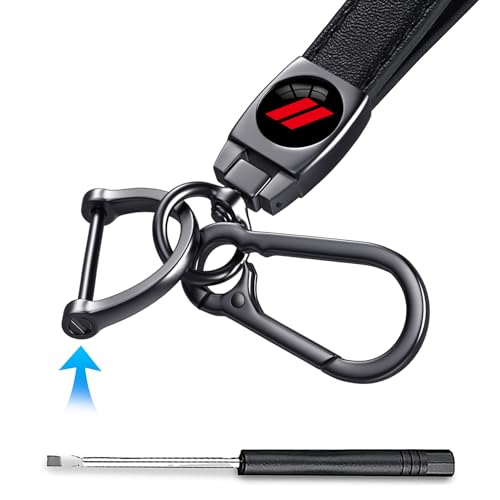 Image of Black Car Keychain for Dodge Charger Challenger Durango RAM 1500, Black Leather & Metal Key Ring with Dual Stripe Logo, Car Key Holder Accessories