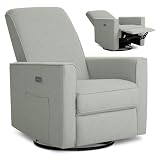 évolur Harlow Upholstered Power Glider Recliner with USB Charging – Rocking & 275° Swivel with Smooth Glide – Greenguard Gold & FSC Certified – Modern Nursery and Living Room Chair in Light Grey