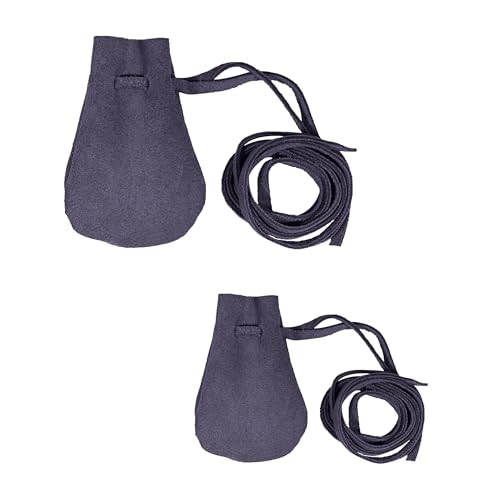 Image of Mythrojan Pack of 2 Small Trinket Pouches Suede Leather Drawstring Coin & Dice Bags for LARP, SCA, Viking & Medieval Events, Color : Dark Blue