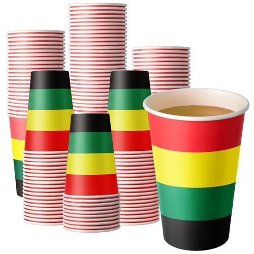Hushee 100 Pcs Juneteenth Cups 12oz Juneteenth Party Favor Yellow and Green Paper Cups African June 19th Party Favors for African Celebrate Freedom Supplies