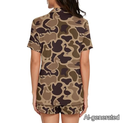 Image of Renewold Women's Short Sleeve Pajama Set Button Down Sleepwear with Notch Collar Soft Lounge Top and Shorts with Pockets